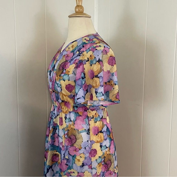 Vintage Floral Dress Women’s XL Short Sleeve A-Line‎ Midi Short Sleeve - Picture 6 of 8